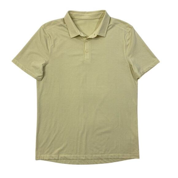 Lululemon Polo Shirt Mens L Large SLIM Fit Pale Yellow Gray Striped Short Sleeve - Picture 1 of 10
